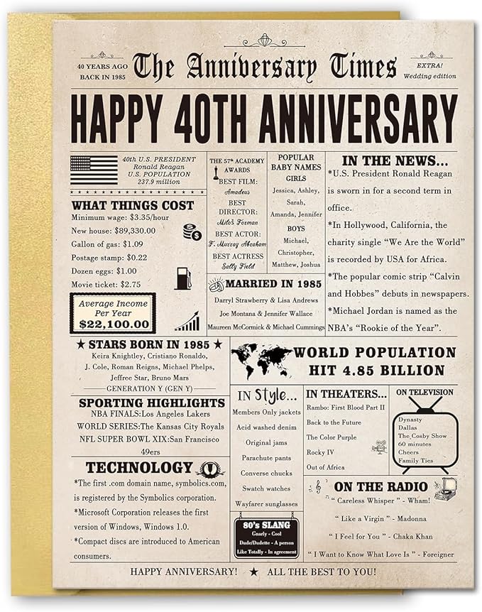 Jumbo 40th Anniversary Cards Gifts for Women Men, Big 40 Year Anniversary Card Gift for Wife Husband, Ruby Wedding Card, Romantic 40th Wedding Anniversary Decorations for Parents