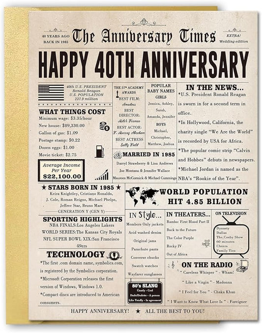 Jumbo 40th Anniversary Cards Gifts for Women Men, Big 40 Year Anniversary Card Gift for Wife Husband, Ruby Wedding Card, Romantic 40th Wedding Anniversary Decorations for Parents