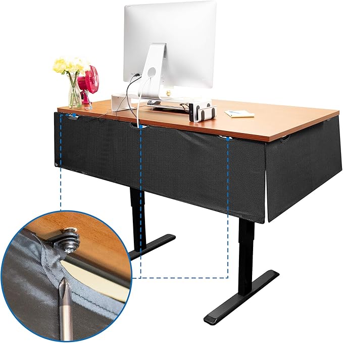 Mount-It! Under Desk Modesty Panel for Office Desks and Sit Stand Workstations [60 Inches Wide] Mesh Organizer Pockets for Cables and Wires (Black)