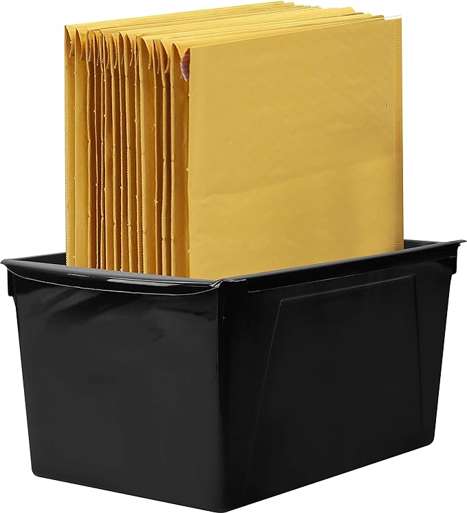 Storex Extra-Large Book Bin, Interlocking Plastic Organizer for Home, Office and Classroom, Black, 1-Pack (71130A06C)