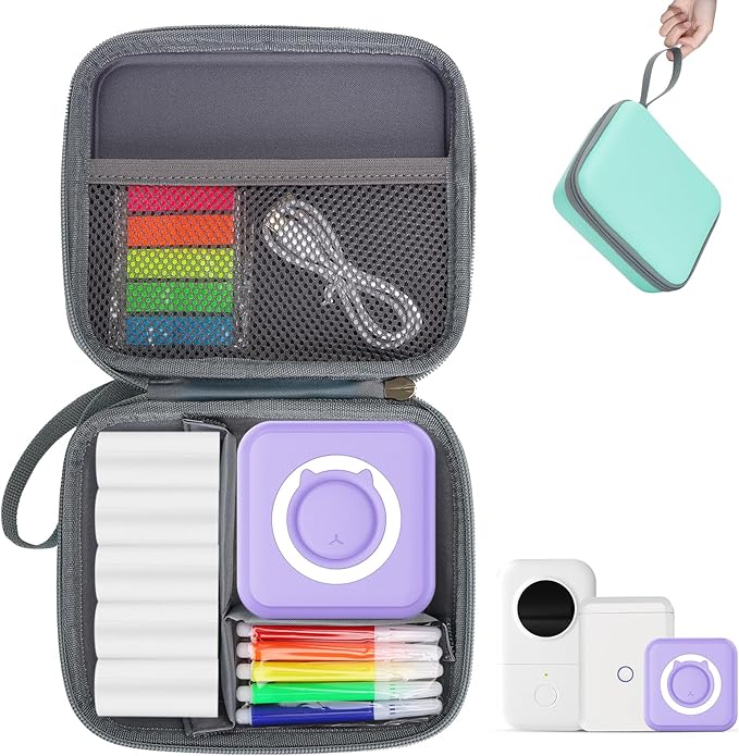 QYCHHJ Carrying Case for Phomemo T02/Memoking/HUIJUTCHEN Mini Sticker Printer, Portable Hard Travel Case for Label Maker, Thermal Printer Paper, Green