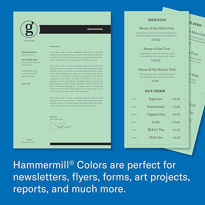 Hammermill Colored Paper, 24 lb Green Printer Paper, 8.5 x 11-1 Ream (500 Sheets) - Made in the USA, Pastel Paper, 104380R (Pack of 2)