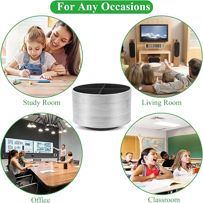 Hennaja Round Leather Art Supply Organizer,Remote Control Holder,360 Degree Spinning,Multi-Functional Pencil Holder,4 Compartments Desktop Stationary Organizer(1-Light Grey2)