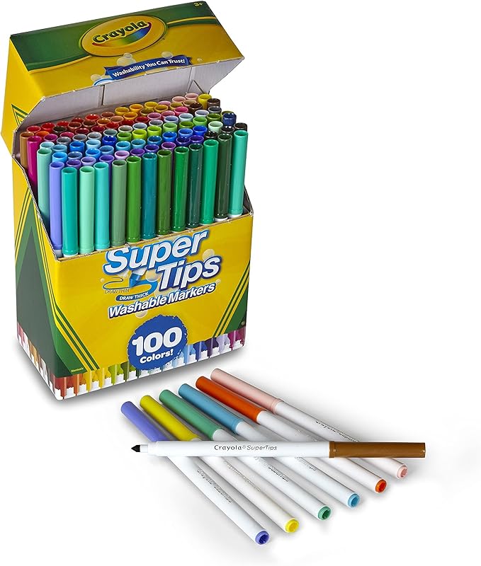 Crayola Super Tips Marker Set (100ct), Fine Point Washable Markers, Drawing Markers for Kids & Adults, Great for Thick & Thin Lines