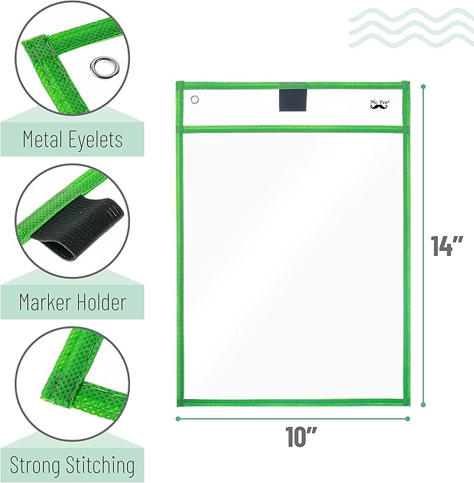 Mr. Pen Pocket Sleeves - 10x14 Inch, Pack of 24 - Colorful, Reusable, Clear Plastic Sleeves for Dry Erase Sheets