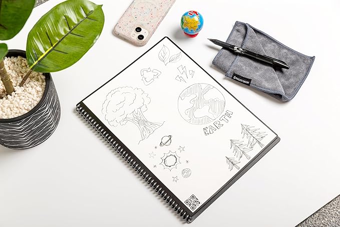 Rocketbook Core Reusable Spiral Notebook, Letter Size 8.5x11, Black - Lined Pages, App-Connected, Erasable, Durable Cover, Ideal for School, Work, and Creative Projects