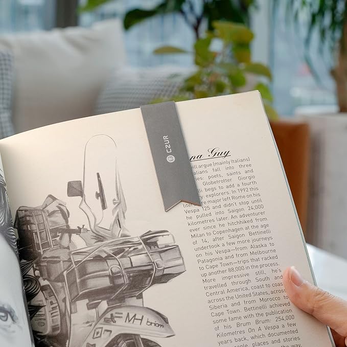 CZUR Metal Bookmark, Stylish Bookmarks, Teacher Valentine Gift, Unique Gift for Women, Men, Readers, Light&Durable Reward Bookmark with ANODIZING Technology, SuperGrip U-Shape Design-Dark Gray