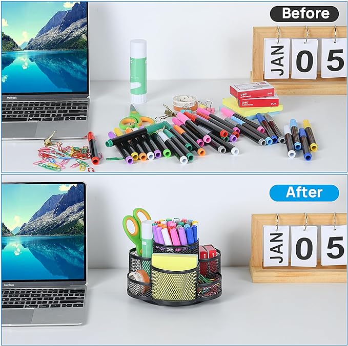 Pen Holder for Desk, Rotating Pencil Holder, Cup Holder for Desk Office, Pen Organizer in Black