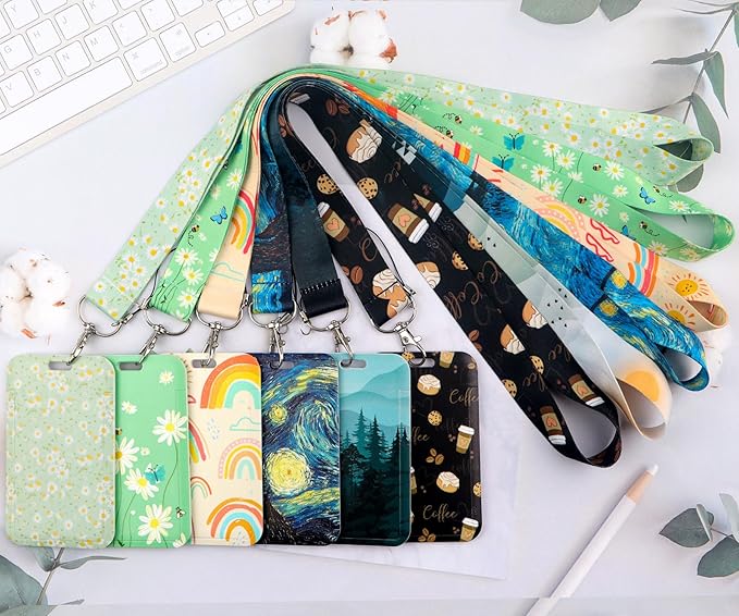 Green Lanyard Badge Holder Daisy Flowers Retractable Badge Reel Clip Cute Lanyard for Keys ID Badge for Women Teens Girls Teachers Aesthetic School ID Holder