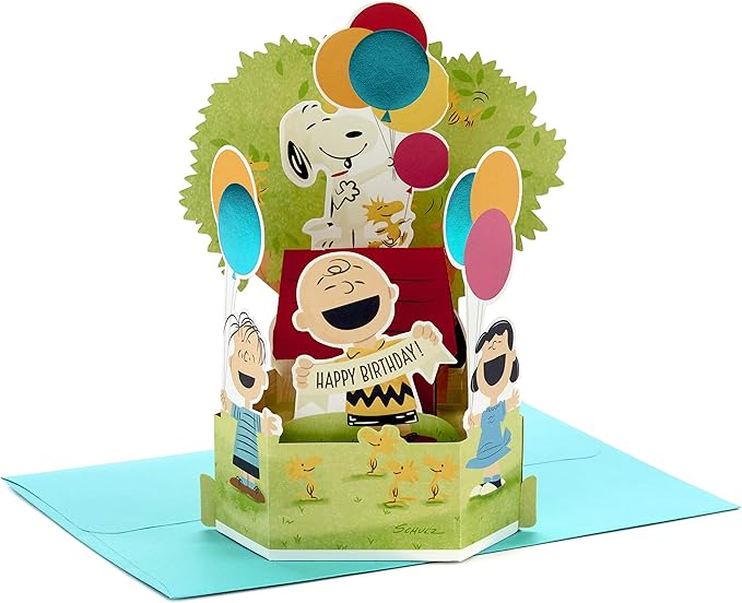 Hallmark Paper Wonder Peanuts Pop Up Birthday Card (Snoopy, Charlie Brown, Day Filled with Fun)