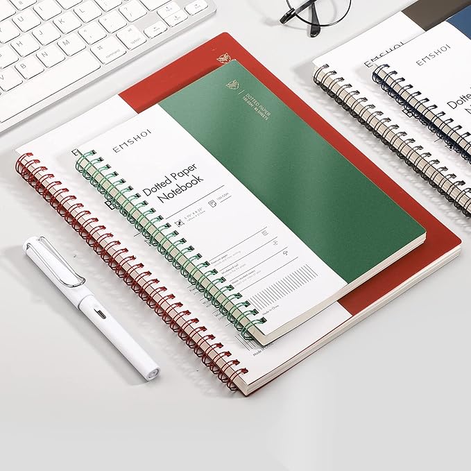 EMSHOI Dotted Journal Spiral Notebook 5.7" x 8.22" - 4 Pack 640 Pages 100gsm Thick Paper, A5 Dot Grid Notebook, Plastic Hardcover Bullet Notebooks Journals for Writing Women Men Work School Supplies