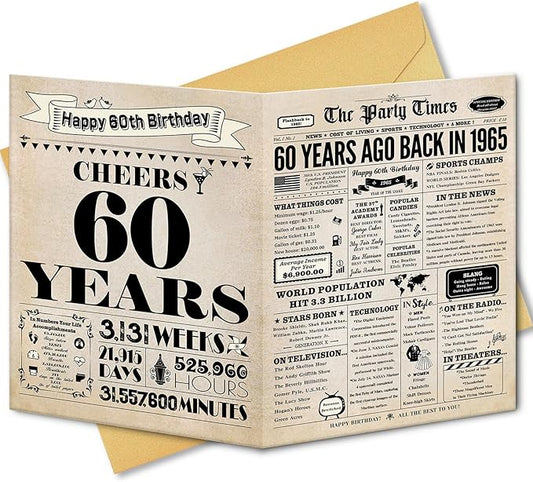 60th Birthday Card, 60th Birthday Gifts for Women Men, 60th Birthday Decorations for Him Her, Back in 1965 Birthday Card