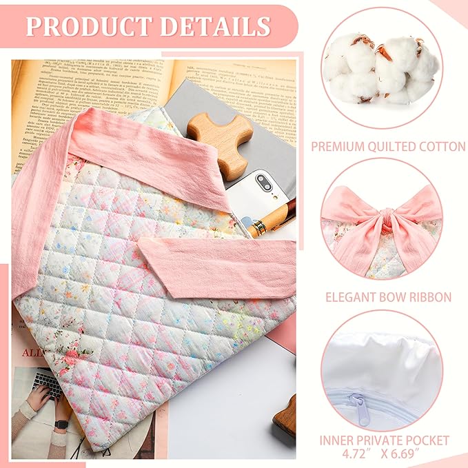 Honoson Quilted Bow Bible Sleeve Book Cover Case Padded Protector Washable Bible Bag Pouch Christian Gift for Women Girls Book Lover Gifts(Assorted Floral)