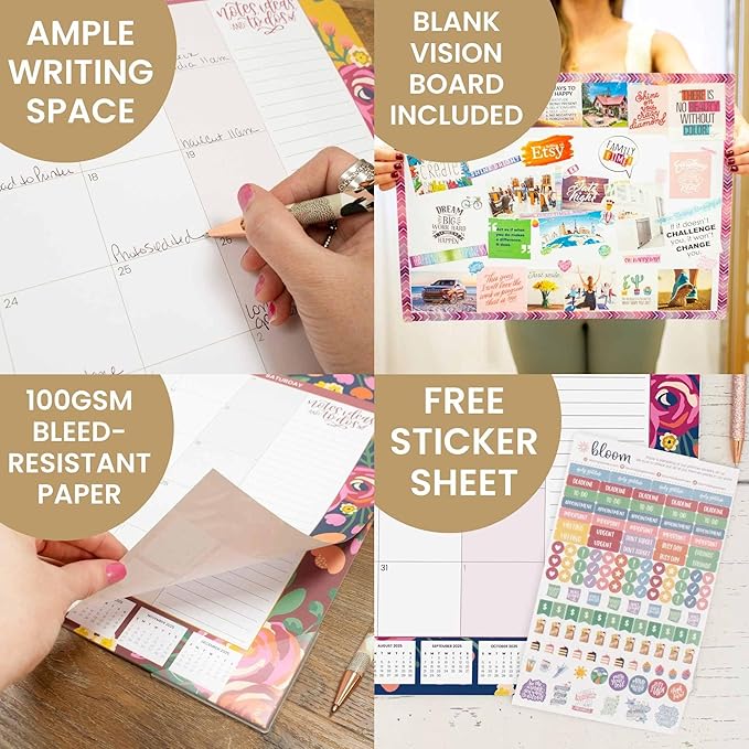 bloom daily planners 2025 Desk Calendar - 21" x 16" Large Monthly Organizer Pad with Stickers (January 2025 - December 2025) Desktop Blotter - Vintage Floral