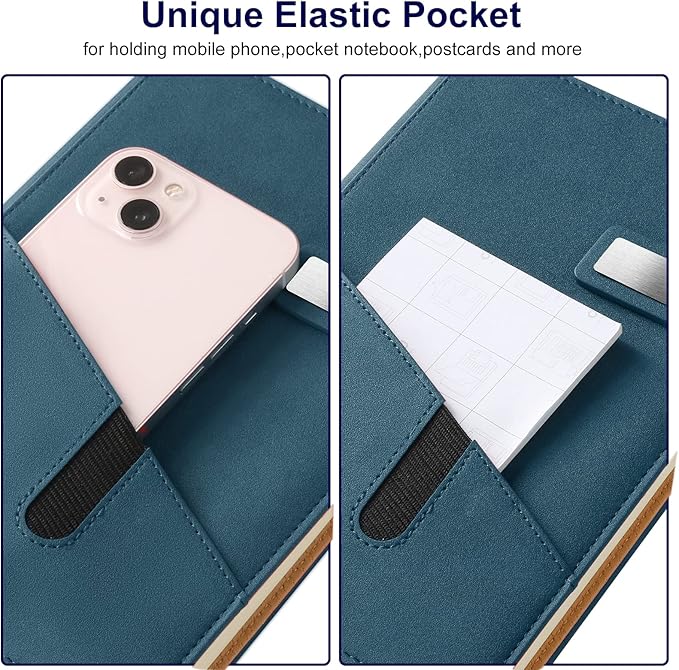 A5 Blank Journal Notebook, Refillable Hardcover Leather Sketchbook with Pocket and Magnetic Buckle, 240 Pages Thick Travel Sketchbooks for Drawing and Writing, 80gsm Unlined Journal for Men and Women