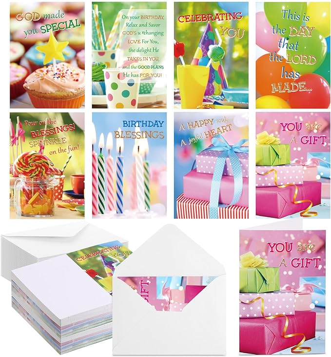 Zhanmai 80 Pack 4 x 6 Inch Religious Christian Birthday Cards Bulk with Scripture Assorted Bible Verse Designs Christian Blessings Birthday Cards with Envelopes (Glitter Style)