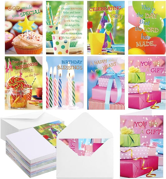 Zhanmai 80 Pack 4 x 6 Inch Religious Christian Birthday Cards Bulk with Scripture Assorted Bible Verse Designs Christian Blessings Birthday Cards with Envelopes (Glitter Style)