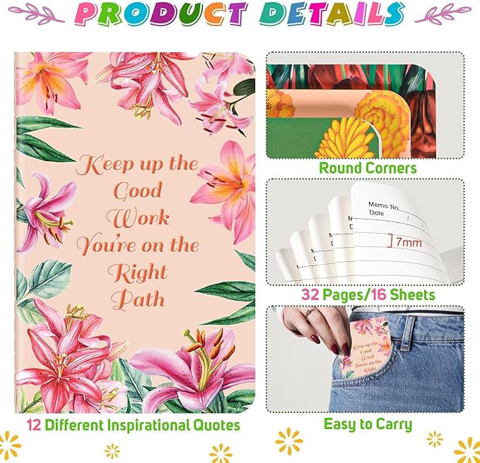 60 Pcs Mini Inspirational Notebooks Bulk with 60 Pcs Colorful Pens, Small Pocket Journal Notepads Set, Motivational Bulk Gifts for Women Men Teacher Student Kids,Fun School Office Supplies,3.5"x5.5"