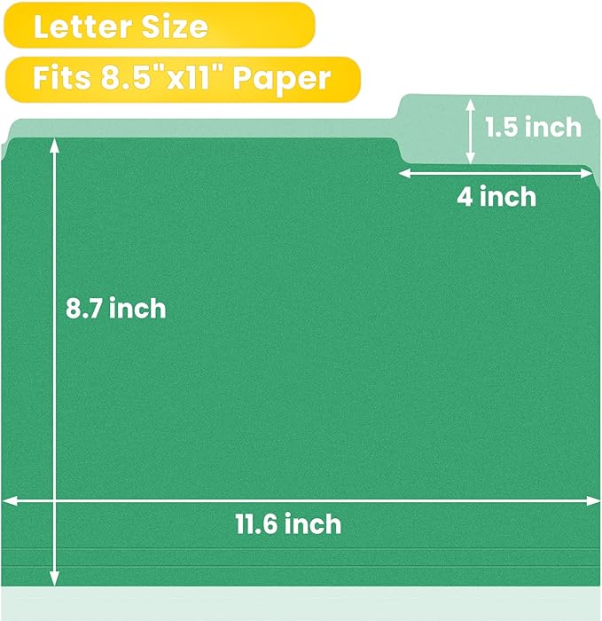 SUNEE File Folders, 30 Pack Manilla Folders 8.5 x 11, Colored File Folders Home Office School Supplies for Documents Files Paper, Green