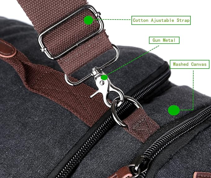 BAOSHA Canvas Weekender Travel Duffel Backpack Hybrid Hiking Rucksack Laptop Backpack for Outdoor Sports Gym HB-26(Black)