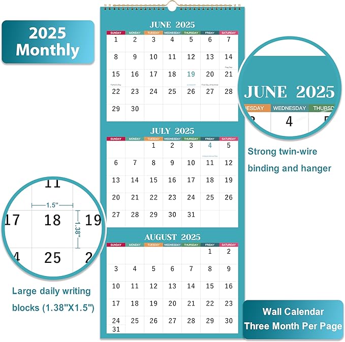 2025 Wall Calendar - 3 Month Wall Calendar 2025, Jan 2025 - Dec 2025, 11.25" x 26", 3 Month Calendar 2025, 3 Month Vertical Calendar with Thick Paper - Morandi
