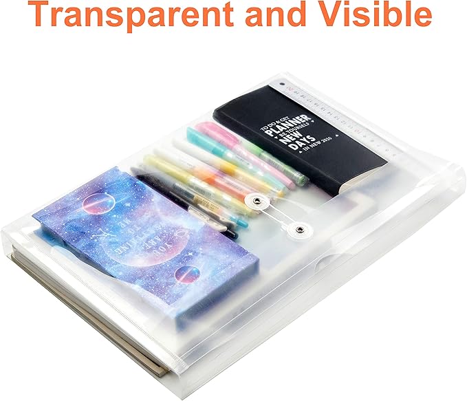 Plastic Legal Size Envelopes with String Tie Closure, 1-1/4" Expansion, Side Load, Clear File Folders Poly Project Paper Documents Puzzle Organizer for Office School Home (White-6)