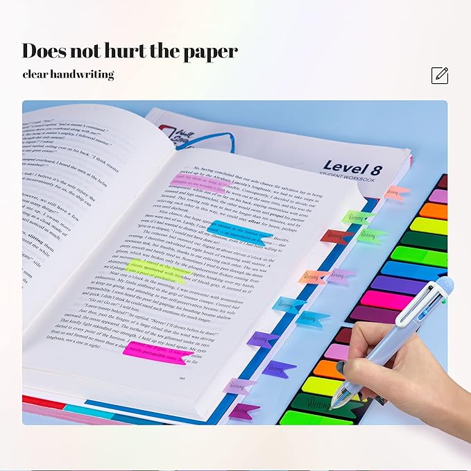 Golcellia 1200 Pieces Sticky Tabs Index Tabs, Book Tabs Flags Sticky Note Colored Writable and Repositionable Book Markers, (10 Colors, 6 Sets) Book Annotation Tabs Supplies