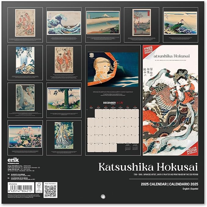 Official Japanese Art Hokusai Wall Calendar 2025 12" x 12" FSC® Plastic Free - Starts Week On Sunday | Square Wall Calendar 2025 | Family Planner Calendar 2025 | Japan Calendar 2025 | Japanese Gifts | Japanese Calendar 2025
