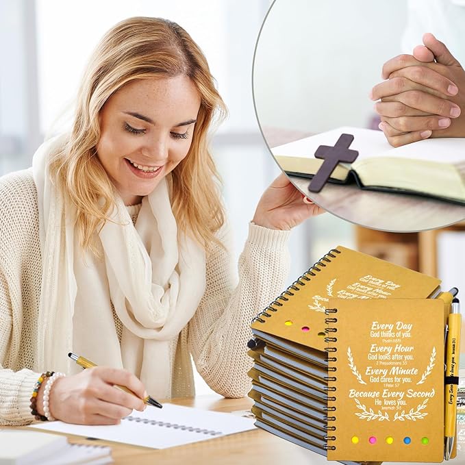 40 Pcs Bulk Christian Gifts Prayer Journal for Woman - 20 Set Religious Notepad with Christian Pen - Bible Notebook - Church Gifts for Mother's Day, Bible Study, and Family Devotions ( Brown )
