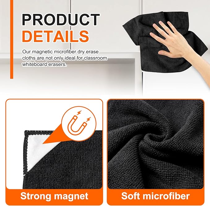 Ira Pollitt 8 Pieces Magnetic Cleaning Cloth Dry Erasers Microfiber Dry Erase Erasers Reusable Microfiber Cloth Eraser for White Boards, Multipurpose Cleaning Cloths for Office,School 12 x 12 inch