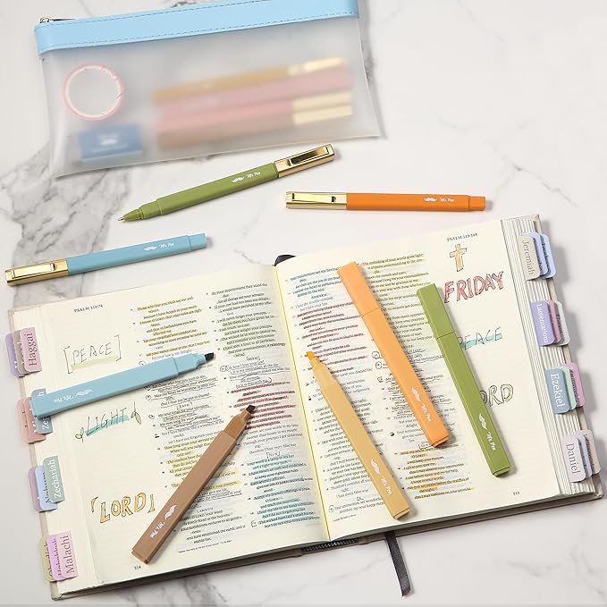 Mr. Pen- Aesthetic Highlighters and Pens No Bleed, 12 Pack, Pastel Color Bible Highlighters No Bleed, Black Ink Bible Pens, Highlighter Pens, No Bleed Highlighters for Bibles, Bible Pens