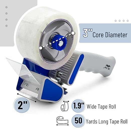 Mr. Pen - 2-Inch Tape Dispenser Gun, 2 Pack with 2 Rolls, Blue Heavy Duty Tape Gun for Packing Boxes, Moving
