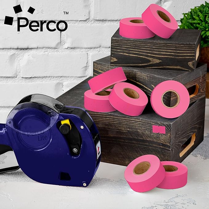 Perco 1 Line Fluorescent Pink Labels - 80 Rolls, 10 Sleeves, 80,000 Blank Price and Date Gun Labels for Perco 1 Line Price and Date Guns - Made in USA