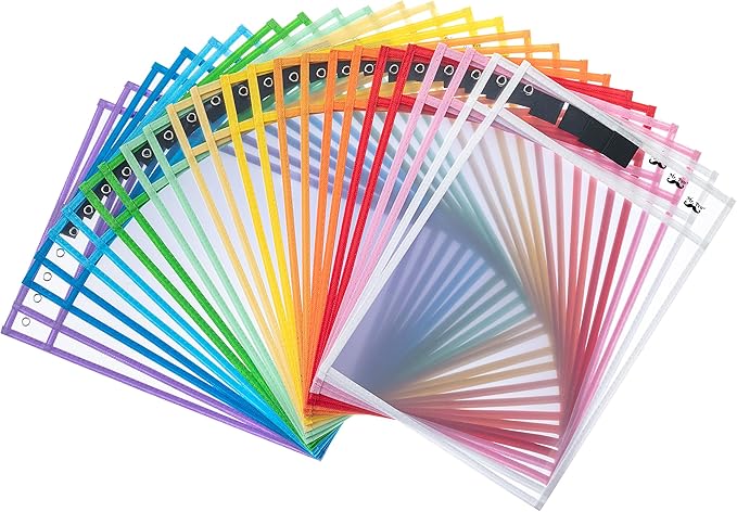 Mr. Pen Pocket Sleeves - 10x14 Inch, Pack of 24 - Colorful, Reusable, Clear Plastic Sleeves for Dry Erase Sheets