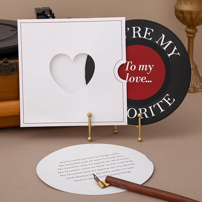 Crisky Anniversary Card with Simulated Vinyl Record and Stand for Him or Her, Valentine's Day Gift for Husband or Wife, Boyfriend or Girlfriend, To My love Card for Men and Women