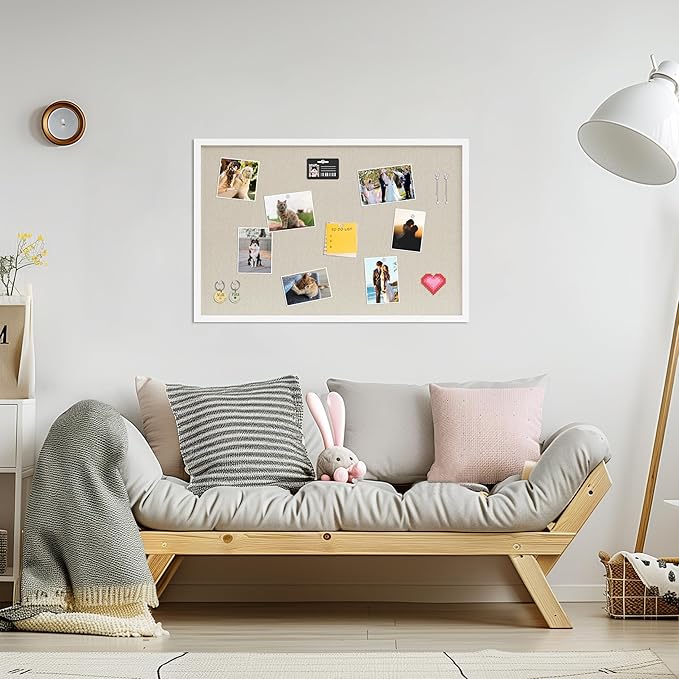 Cork Board with Linen White,Bulletin Board 30"x20" Hanging Corkboards for Office Home School Message Board or Vision Board Decoration.