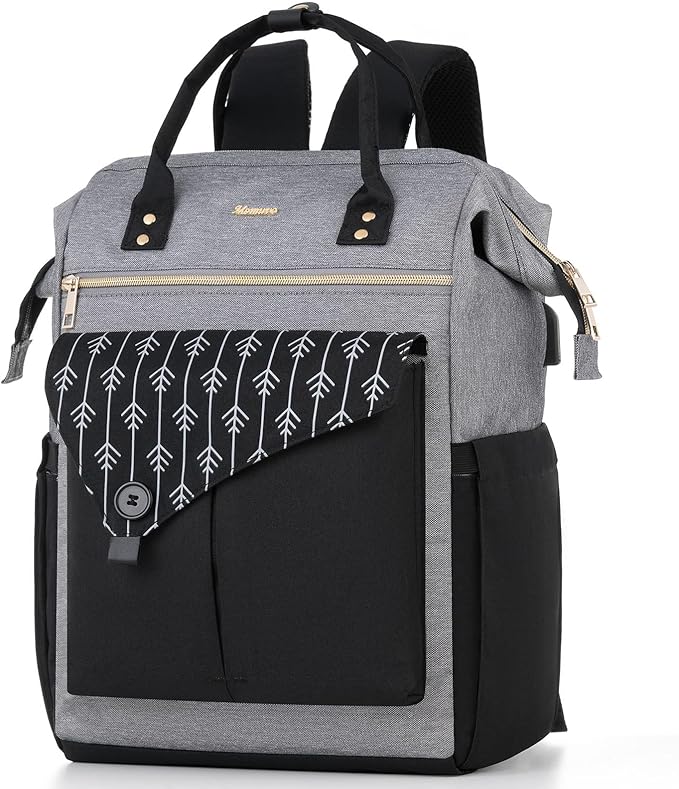 MOMUVO Laptop Backpack for Women Laptop Bag with USB Port, Student Bookbag Water Resistant Backpacks Teacher Doctor Nurse Work Backpack Stylish Travel Bags, Fits 17-Inch Laptop Grey Black