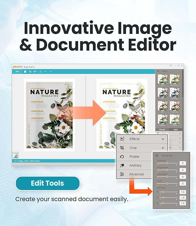 Plustek OpticSlim 1680 - High Speed Large Format Flatbed Scanner, scan Tabloid Size in 3 Seconds. Daul View Function Enable You to Quickly Check The Image Adjustment Effect