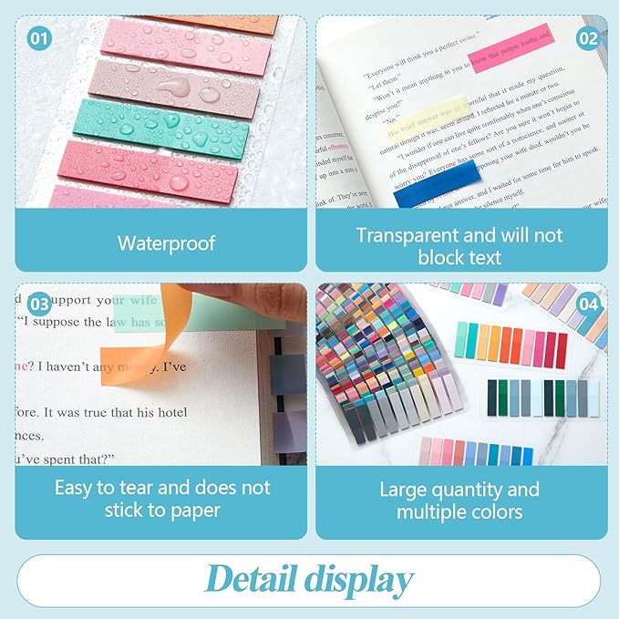 ReliThick 8000 Pcs Annotation tabs Sticky Tabs for Books Transparent Sticky Notes Multi Colored Writable Page Markers Book Flags Strip for Annotating Reading Supplies Bookish Gift(Multicolor)