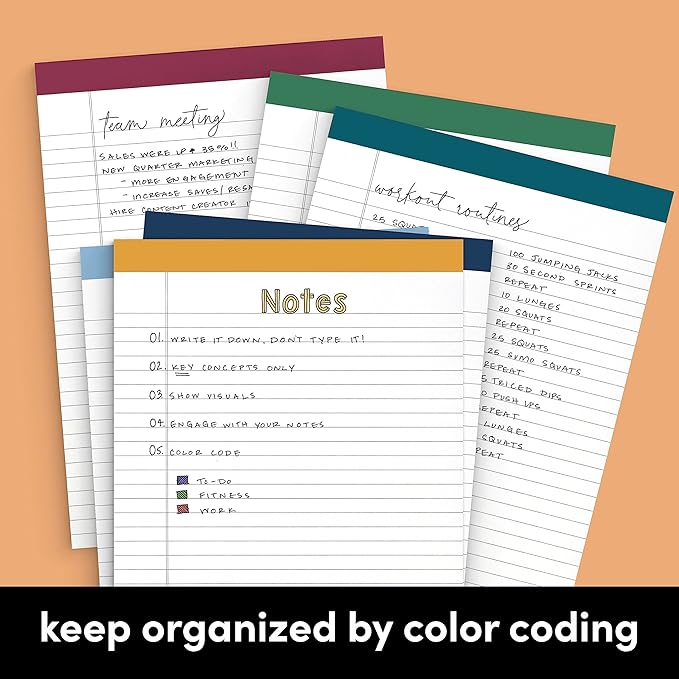 PAPERAGE Lined Legal Pads, (Jewel Tone), 6 Pack, 50 Sheets Each, Wide/Legal Ruled, Note Pads, Paper, 8.5 inches x 11 inches