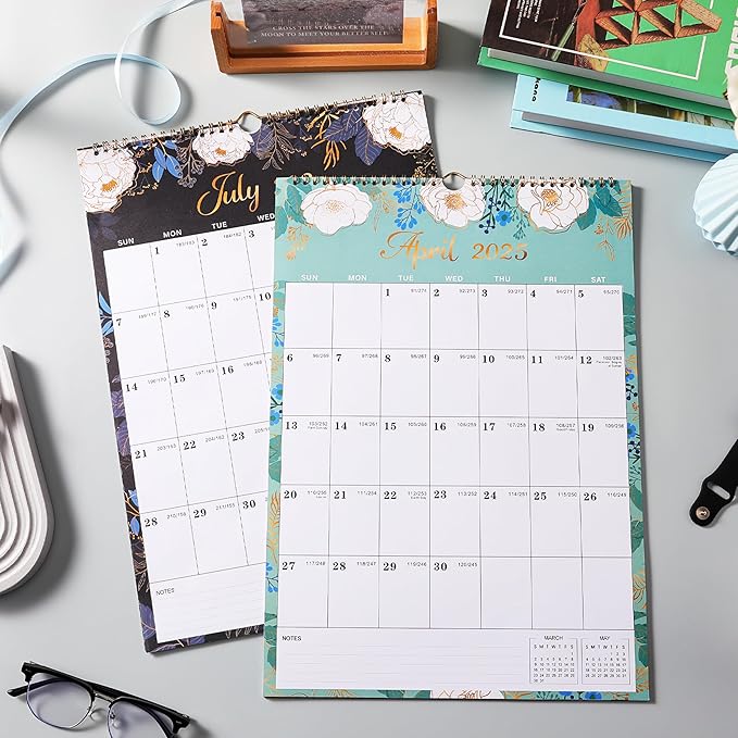 Calendar 2025 - Wall Calendar 2025, 12 x 17 In, Jan. 2025 - Dec. 2025, 12 Months Calendar 2025, Twin-Wire Binding, Hanging Hook, Thick Paper, Unruled Blocks, Julian Dates
