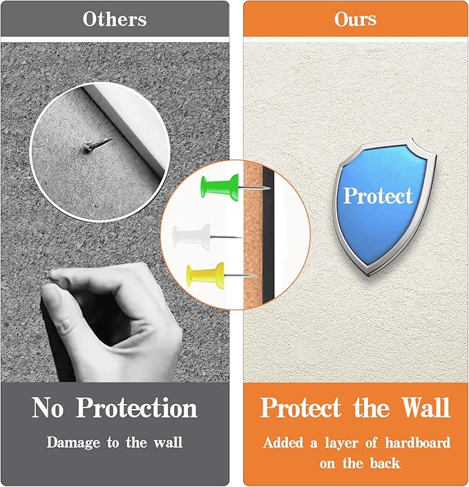 Miratino Cork Board Bulletin Board, 16 x 11 Inches Wooden Frame Pin Board, Cute Cork Boards for Walls Hanging for Office, Home Decor, School (Pins, Clips, Strings) Black