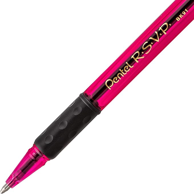 Pentel Pink BCA RSVP Razzle-Dazzle, (1.0mm) Medium Line, Black Ink, Pack of 5 (BK91RDBP5P)