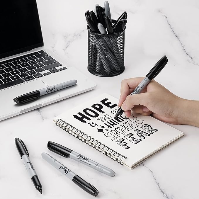 Permanent Markers Bulk, 84 Pack Black Permanent Marker Set, Fine Tip, Waterproof Markers, Premium Smear Proof Pens, Waterproof, Quick Drying, Office Supplies for School, Office, Home