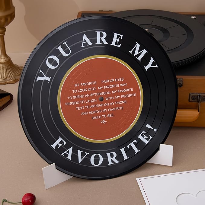 Crisky Anniversary Card with Simulated Vinyl Record and Stand for Him or Her, Valentine's Day Gift for Husband or Wife, Boyfriend or Girlfriend, To My love Card for Men and Women