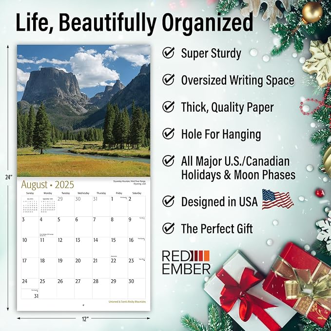 RED EMBER Select - Untamed & Scenic Rocky Mountains 2025 Wall Calendar 12 Month | 12" x 24" Open | Thick & Sturdy Paper | Giftable | Calendar 2025