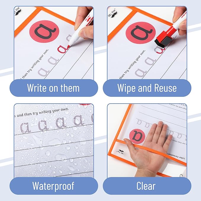 Mr. Pen- Dry Erase Pocket Sleeves, 10"x14", 6 pcs, Colorful Dry Erase Sleeves, Plastic Sleeves for Paper 8.5x11, Dry Erase Pockets Reusable Sleeves, Plastic Paper Sleeves, Dry Erase Sheet Protectors