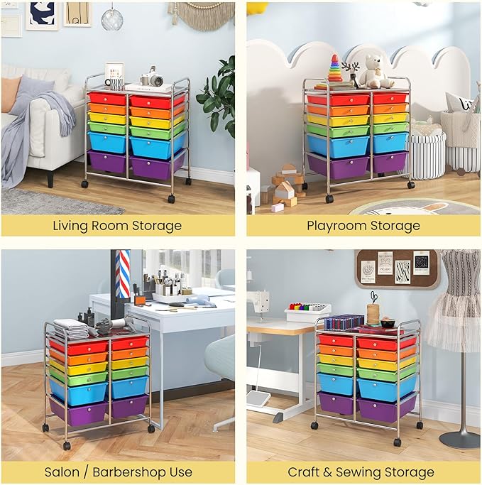 Giantex 12-Drawer Rolling Storage Cart, Multipurpose Movable Organizer Cart, Utility Cart for Home, Office, School (Multicolor)