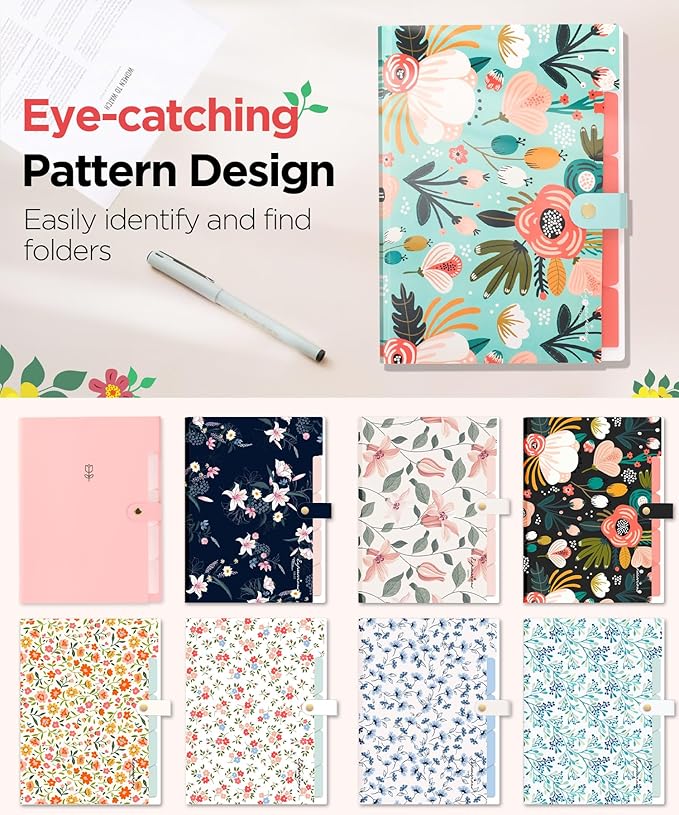 Sooez File Folders Organizer, Folders with 5 Pockets, Folders for Documents w/Sticker, Accordion File Organizer, Paper Receipt Bill Filing Organizer, School College Office Travel Essentials Supplies