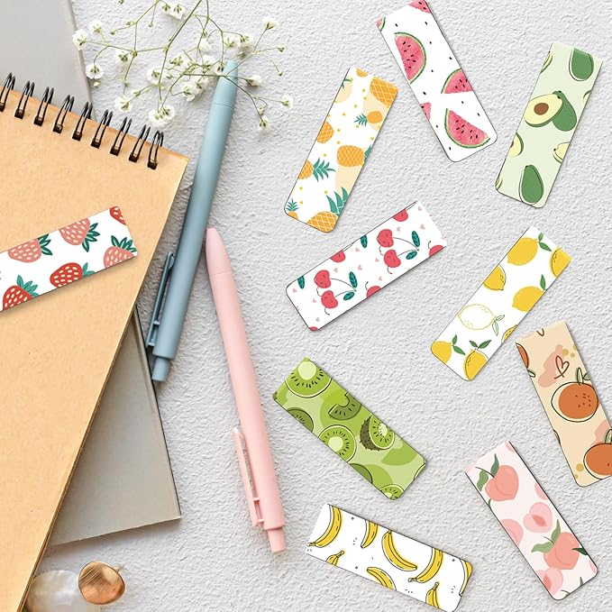 WAVEYU Magnetic Bookmarks, Cute Magnet Page Markers Assorted Book Markers for Book Lovers Students Teachers Adults Kids for School Home Office Reading Stationery,10 Fruit Pattern Designs